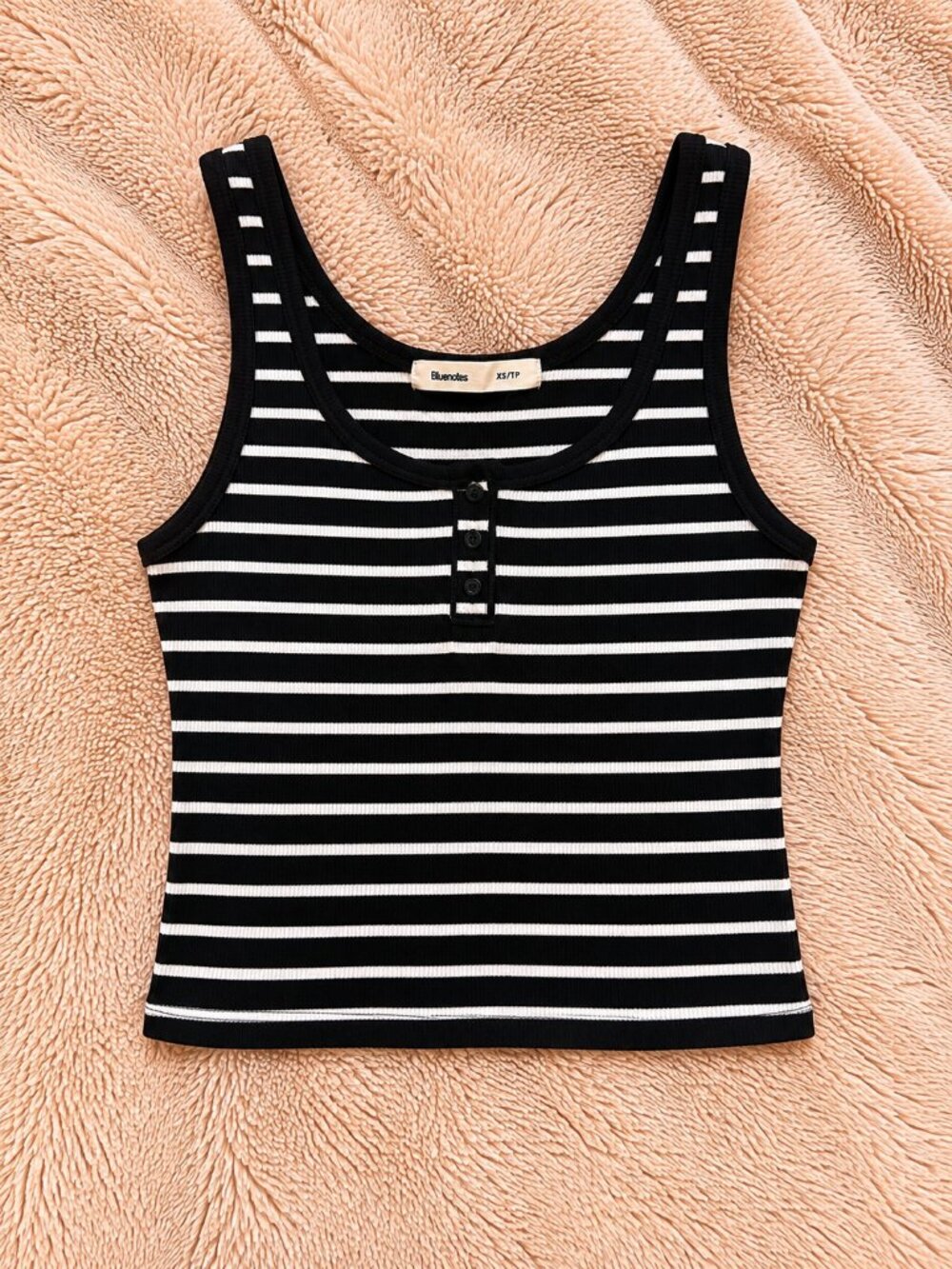 Bluenotes Black & White Striped Ribbed Cropped Top